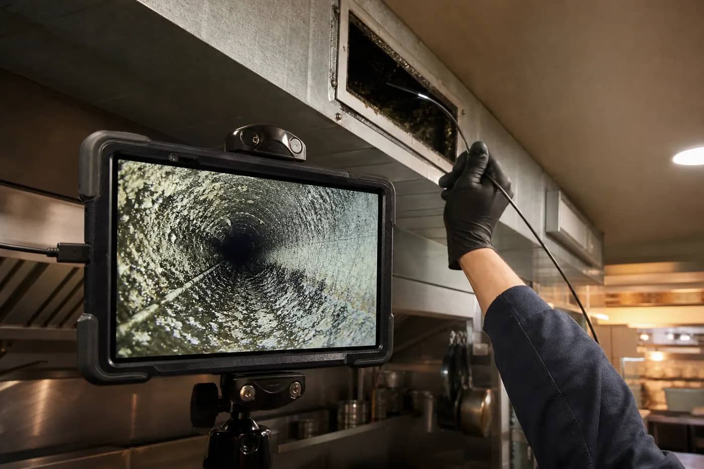 Camera-inspectie van luchtkanalen in een commerciële keuken