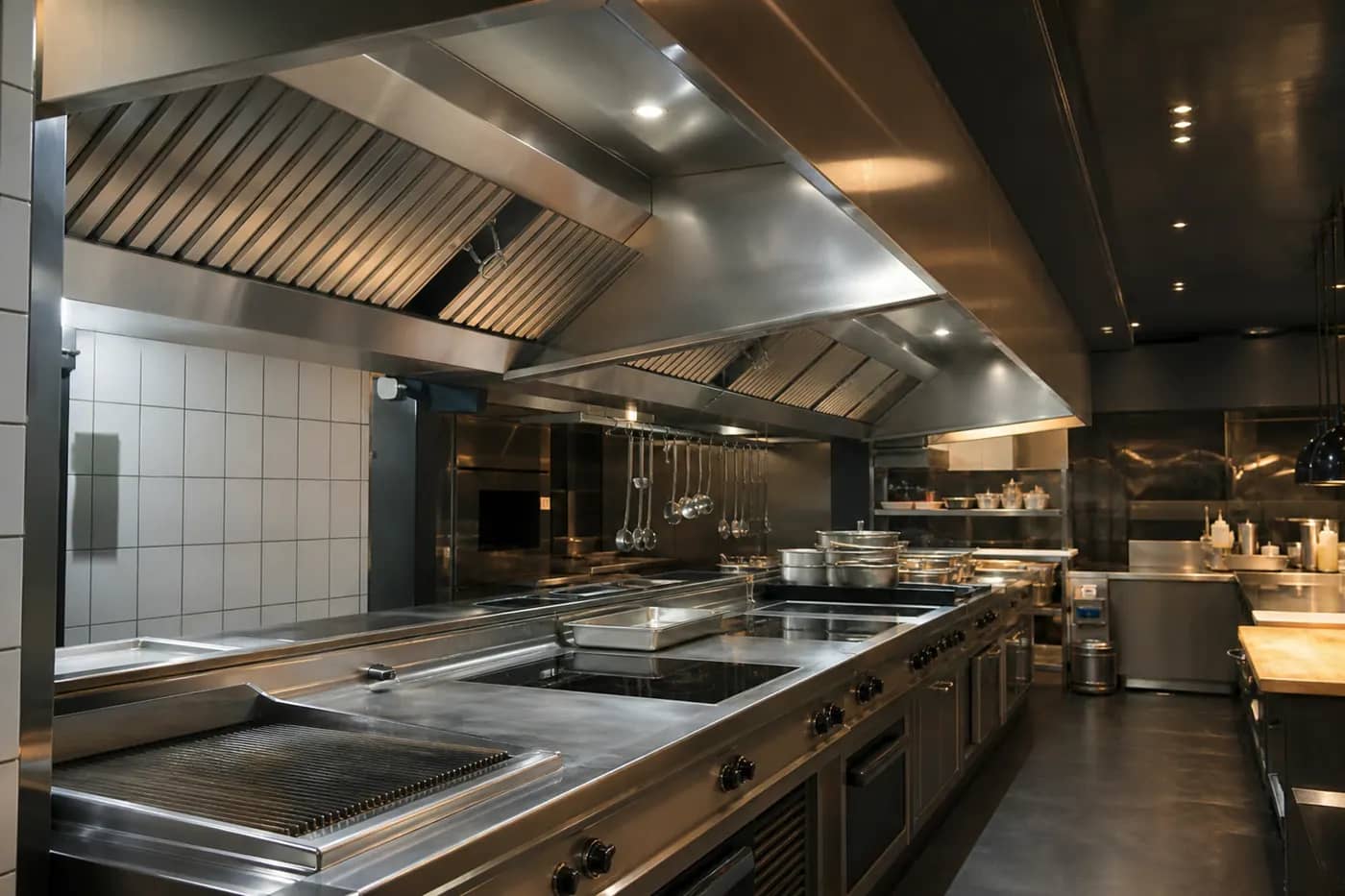 Professionele horecakeuken met RVS-afzuiginstallatie